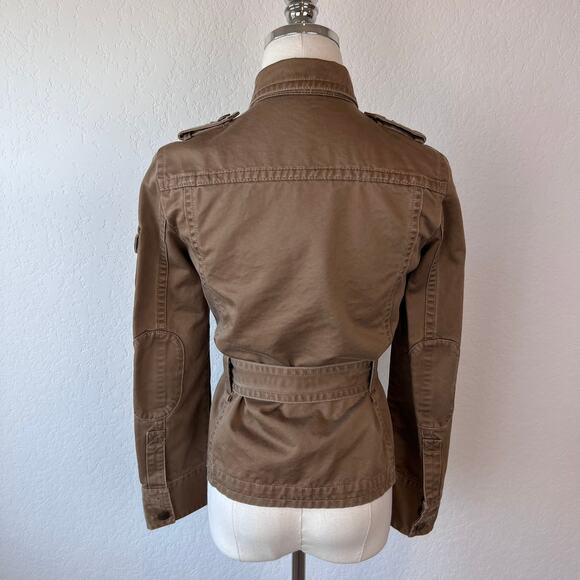 Vintage Y2K J Crew Military Utility Cargo Jacket size XS Cotton Belted Tan - Picture 6 of 14